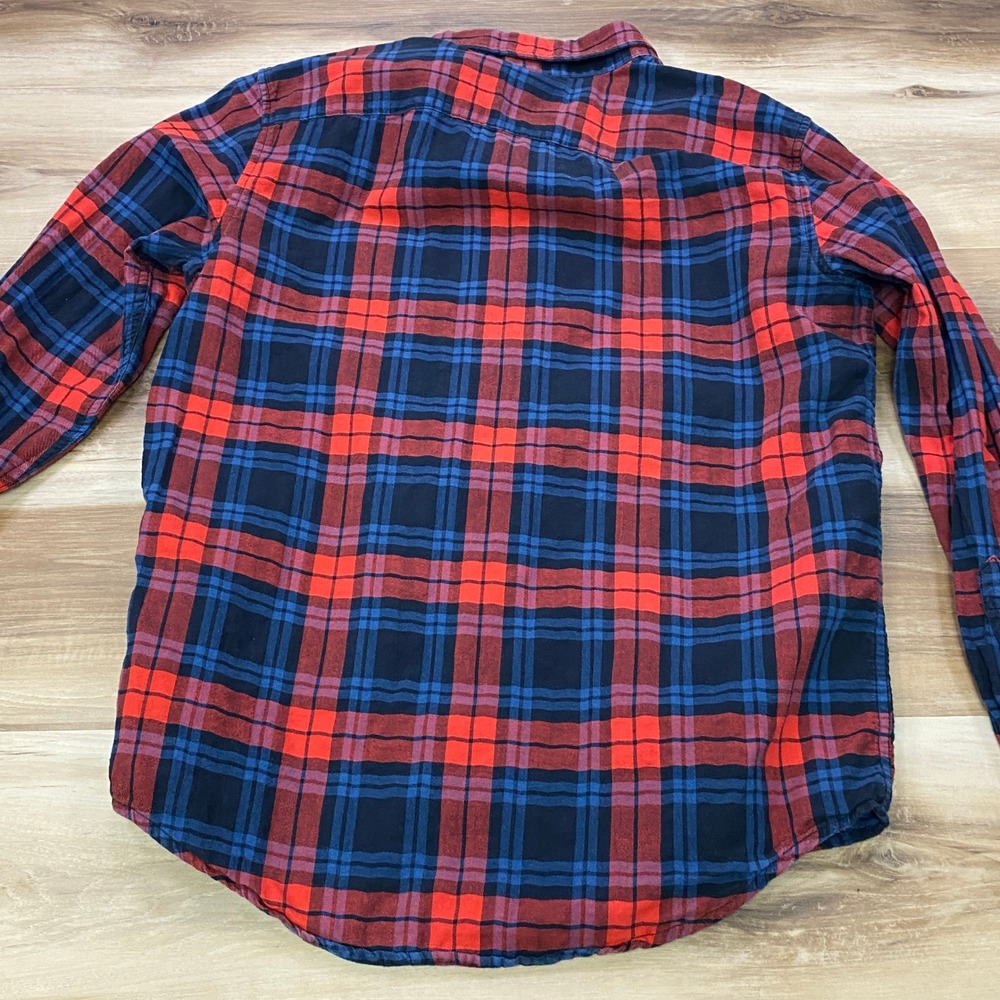 Abercrombie & Fitch Flannel Shirt Small Plaid Cotton Relaxed Fit Red Blue - Picture 7 of 7